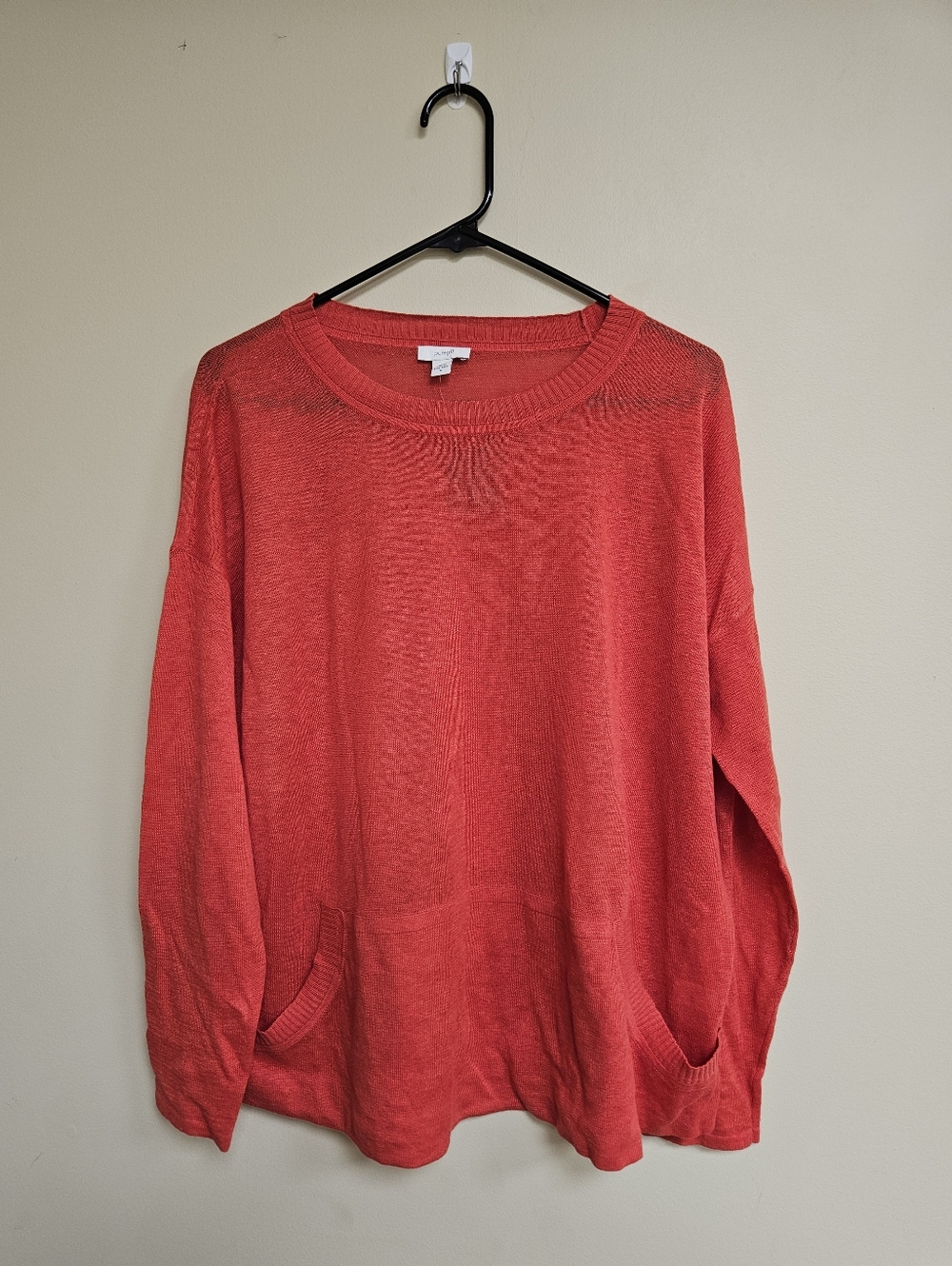 NEW J. Jill Linen Blend Long Sleeve Top Kangaroo Pockets Lightweight Size M